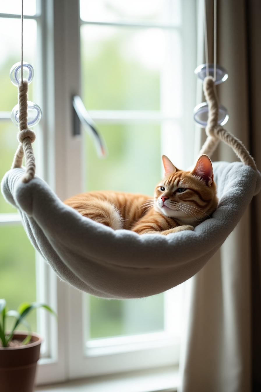 Window-Mounted Suction Cup Cat Hammock